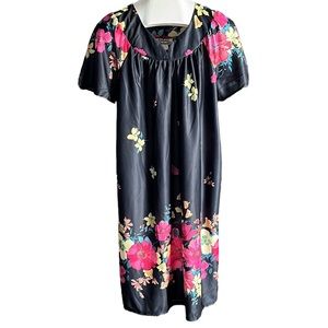 1980s Black Floral Muu Muu by Anthony Richards, Nightgown